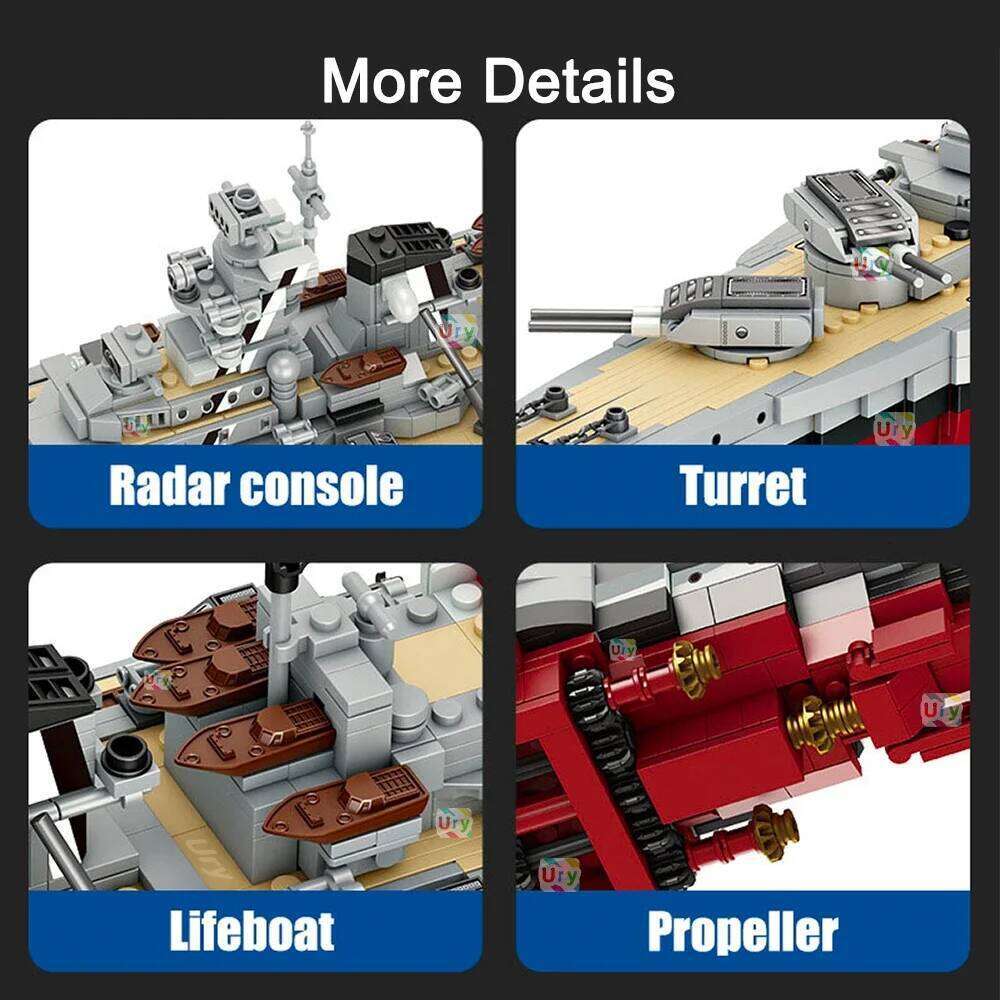 2081pcs Military WW2 Bismarck Battleship Large Boat Cruiser Model Weapon Building Blocks MOC Warship Set Toys for Children Gifts Z260306