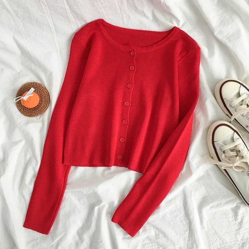 Spring Autumn Knitted Cardigans Women Long Sleeve Buttons Front Vintage Cardgian Top Classic Style Simple Soild Color Chic M260306