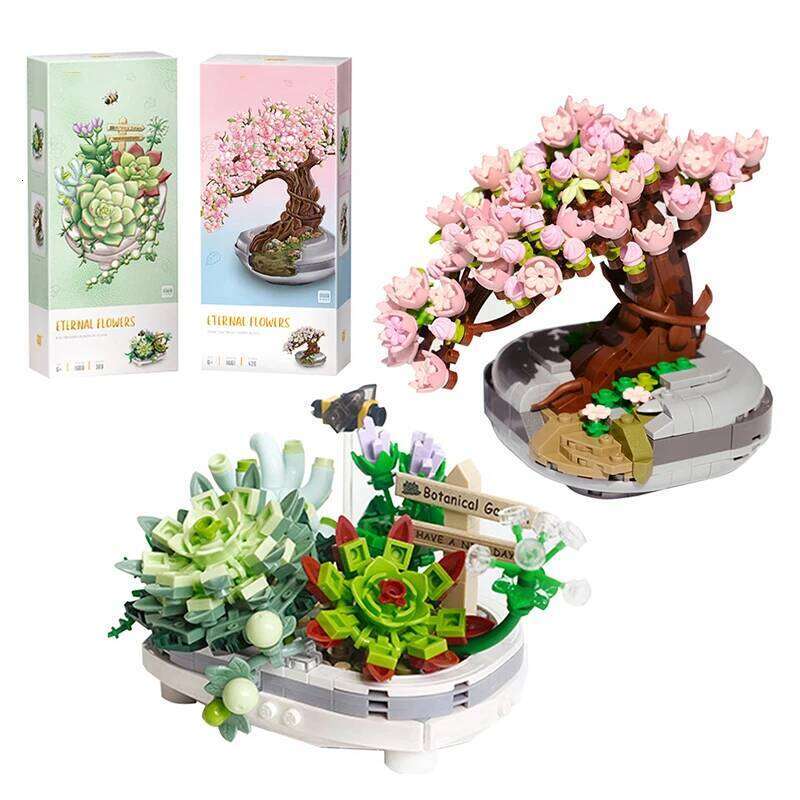Mini Bouquet Building Blocks Flowers Succulent Cherry Blossom Bonsai 3D Model Home Decoration Children's Assembly Toy Girl Gift Z260306