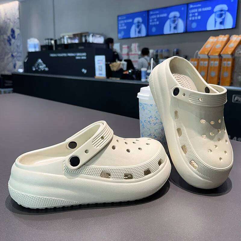 2026 Foam Fur Men and Women Height Increase Coarse Heel Breathable Hole Beach Couple Outer Shoes