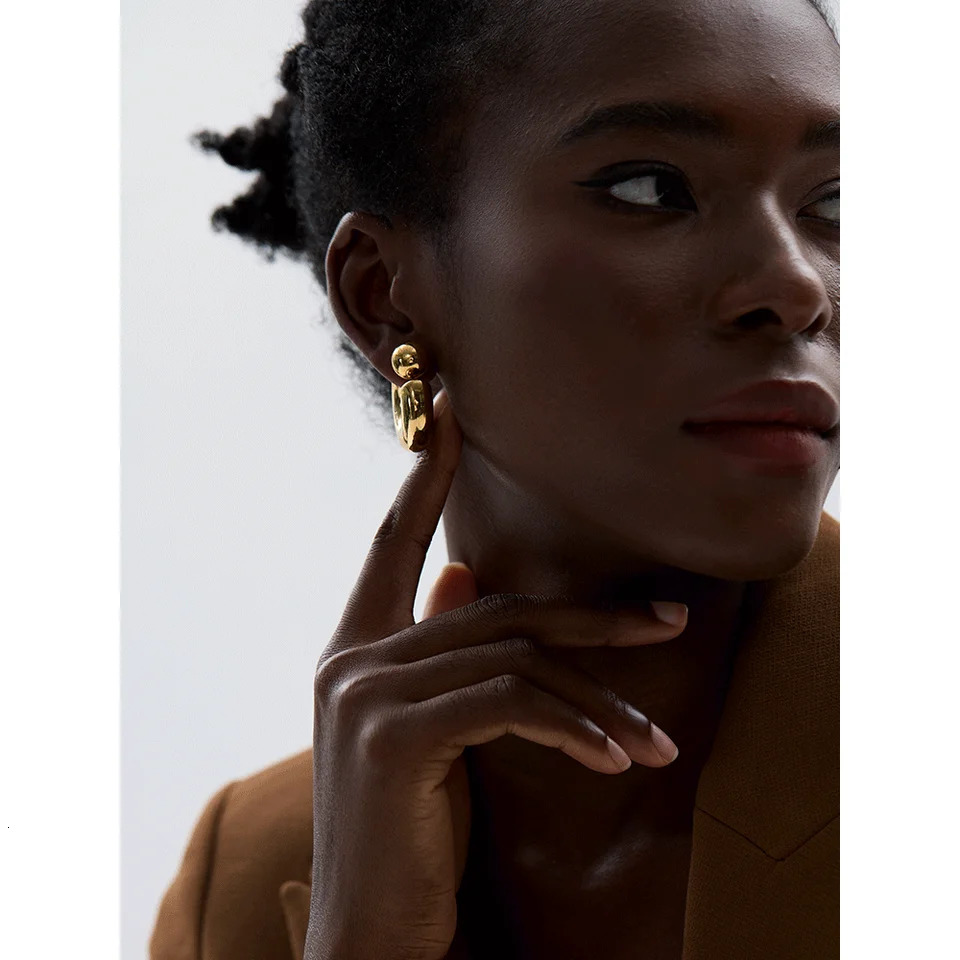Yhpup Stainless Steel C Shape Round Chunky Unusual Earrings Jewelry Waterproof Metal Texture Attractive Women Accessories Gift 260302