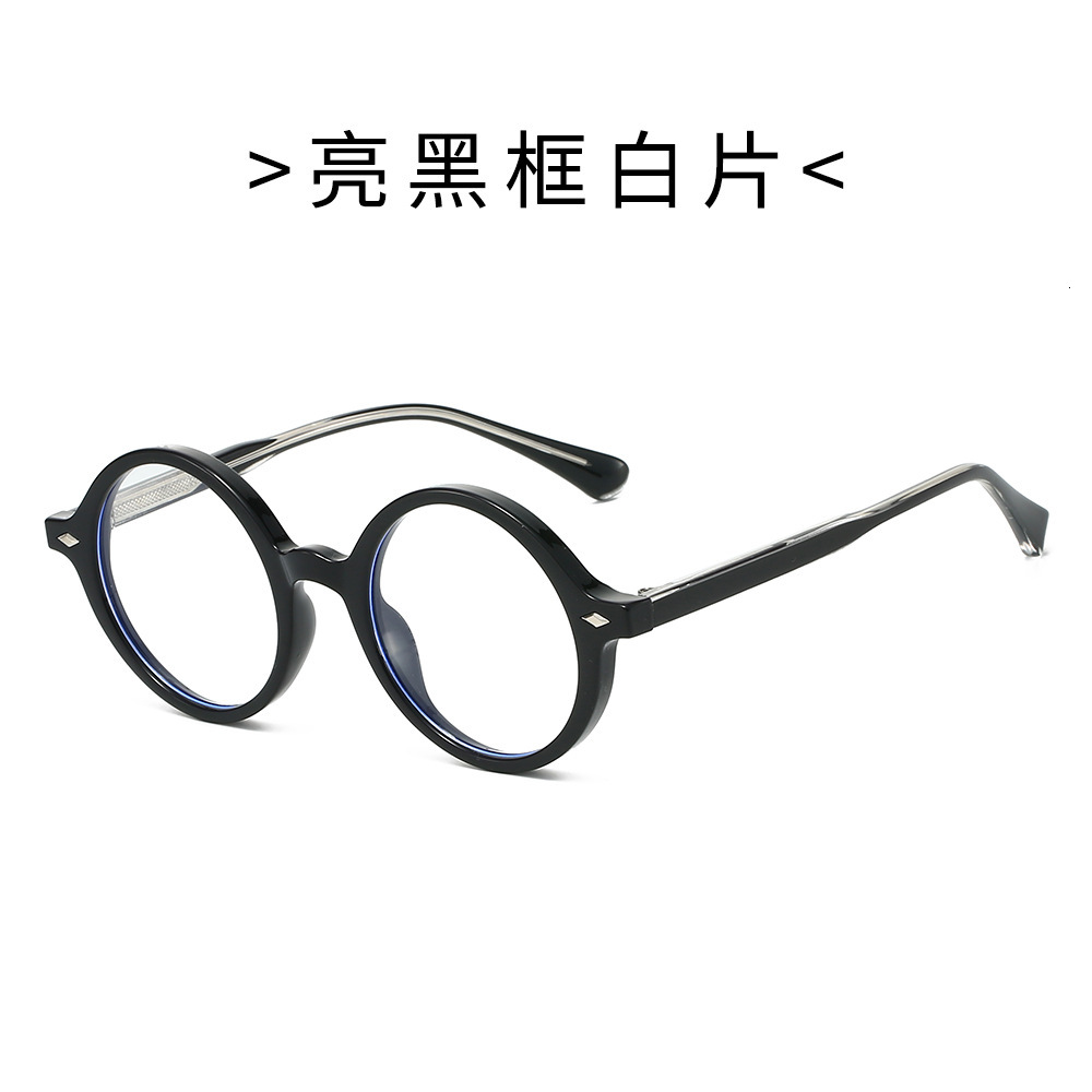25 retro round frame flat with pin design, TR90 frame, artistic pseudo-no-makeup anti-blue light glasses women for outdoor use