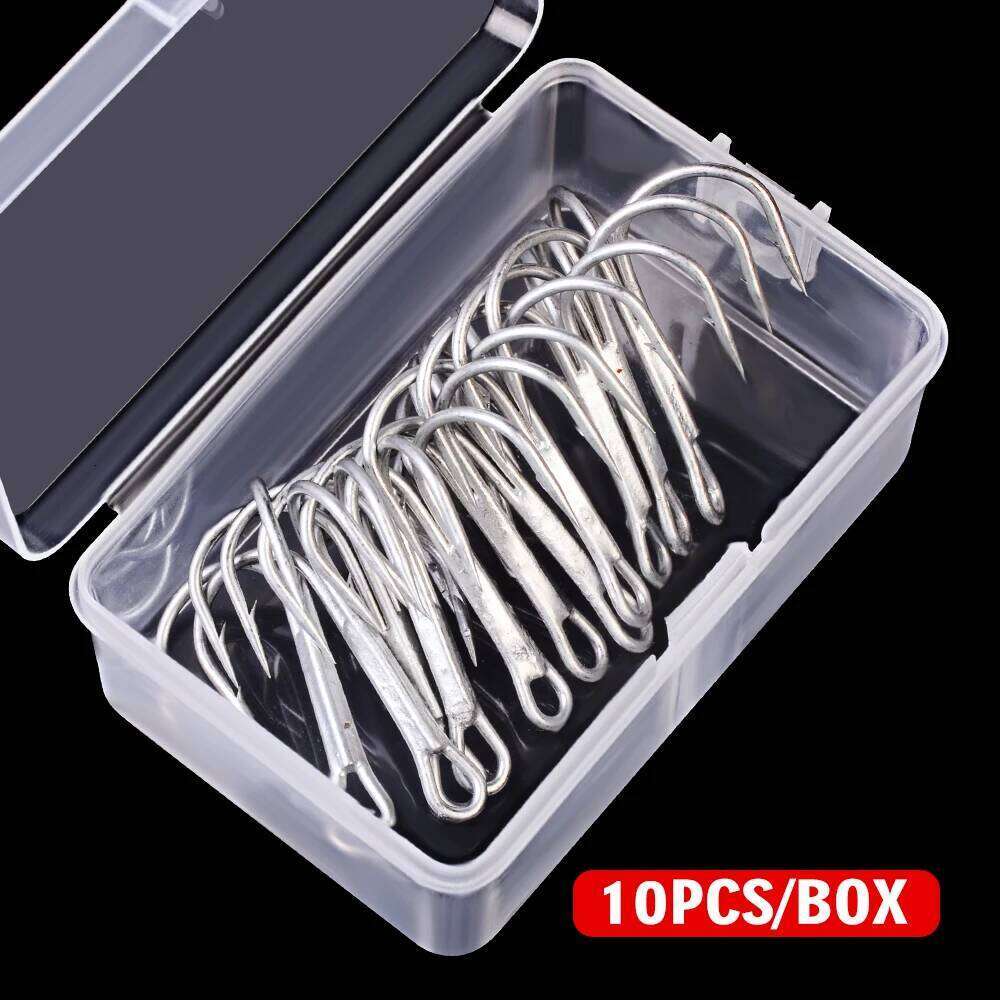 10pc/Box White Color FISHHOOK Overstriking Antirust Fishing Tackle 1/0#2/0#3/0# High Carbon Steel Treble Hook S260305