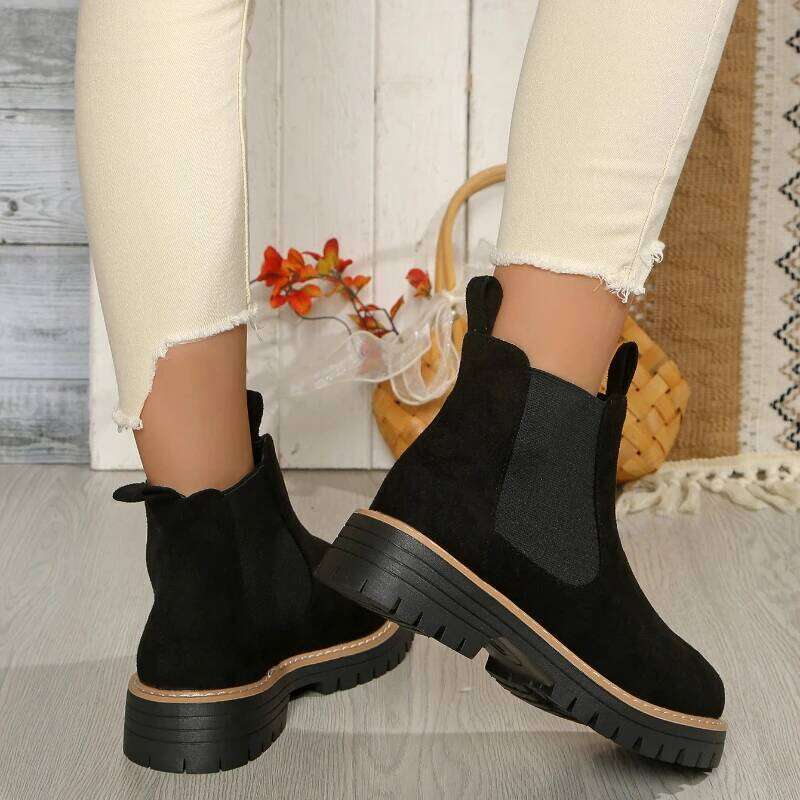 2025 Winter New Suede Round Head Women's Short Thick Bottom Casual Square Heel Fashion Boots