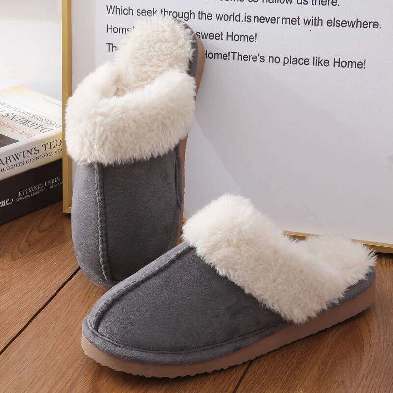 Litfun Winter Fur Women Men 2023 Home Suede Mules Short Plush Slippers New Fashion Indoor Warm Cozy Fuzzy Flats Slides