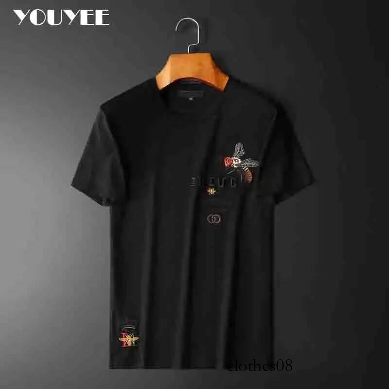 Summer Short Sleeve Mens T-Shirt New Trend Embroidery Bee Crown Letter Bottoming Shirt Slim Versatile Top Male Tees Clothing 4xl