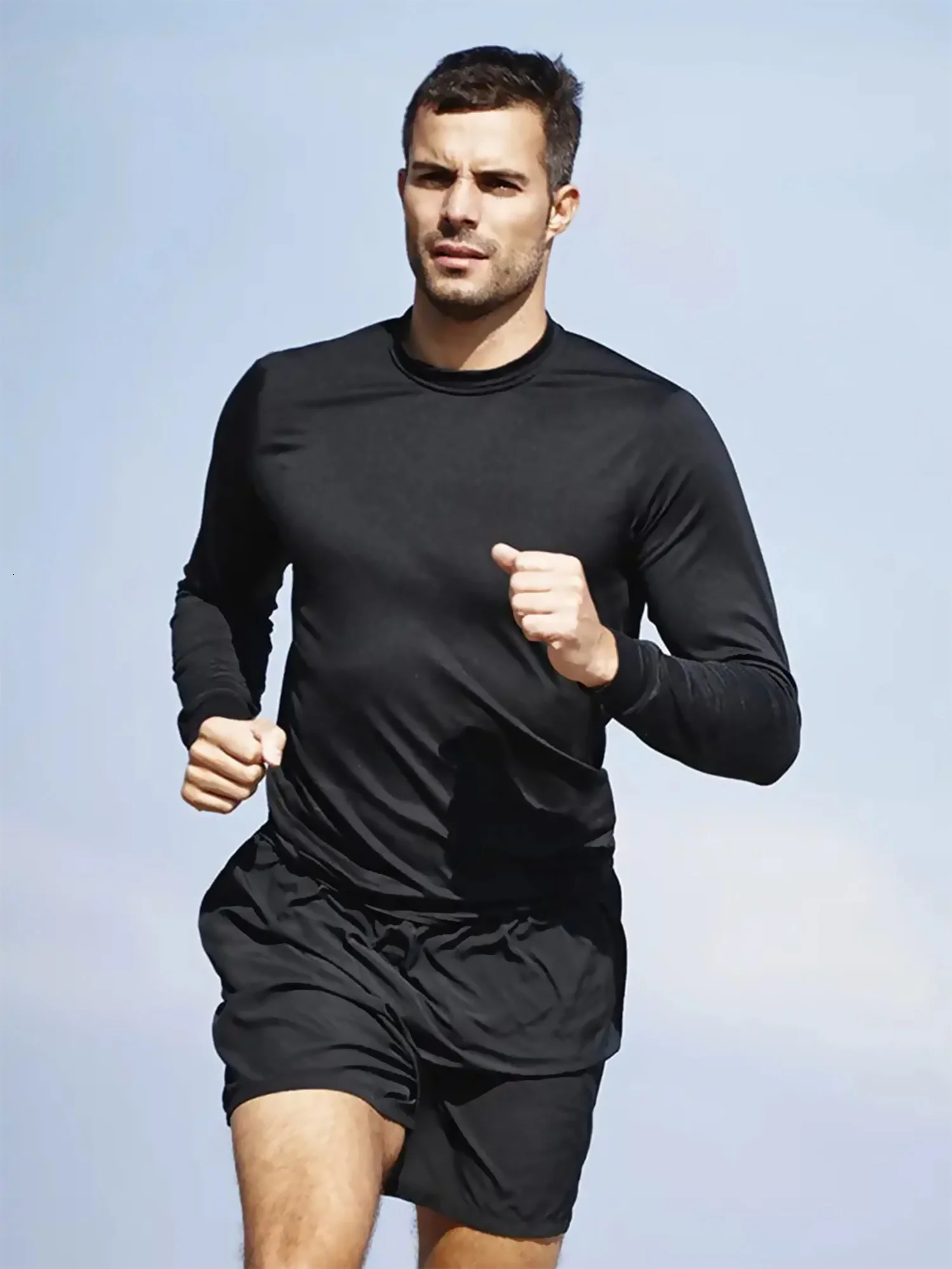 Sports LongSleeved Black 5Piece Mens Round Neck Shirt QuickDrying Top Fitness Sportswear Casual Outdoor BodyShap 260302