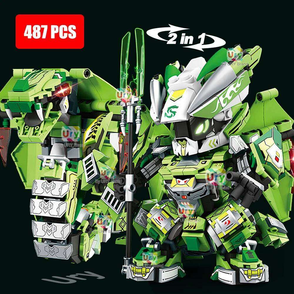 2in1 Ninja Movie Green Cobra Snake Warrior Mini Robot Battle Mecha Set Fighter Building Blocks Toys for Kids Boys Christmas Gift Z260305
