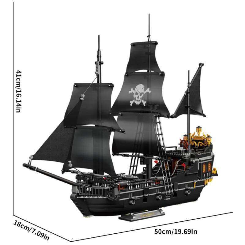 Black Pirate Ship Building Blocks Skeleton Ghost Boat Assembly Micro Bricks Toys Model Desktop Ornaments Kids Holiday Gifts Z260305