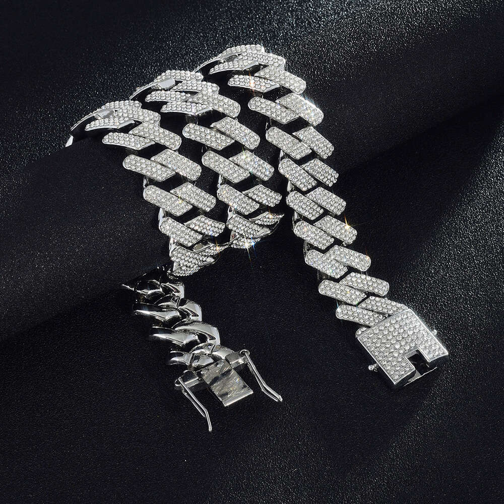 Popular European and American three-row diamond Cuban high-quality, bold, large 17mm full-diamond hip-hop necklace, exclusively for cross-border sales