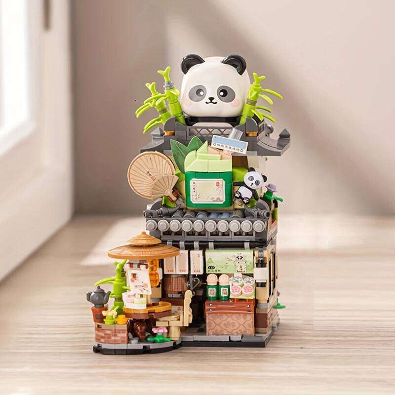 Mini Building Blocks Folding Street View Panda Cafe Model Bricks for Adults and Children Assembled Toys Gifts Home Furnishings Z260306