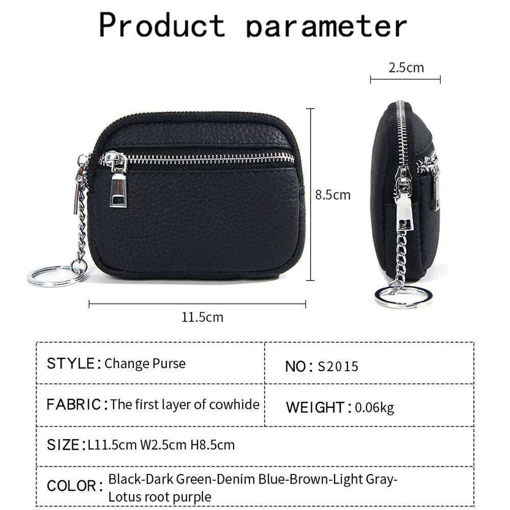 Women Genuine Leather Keychain Coin Purse Zipper Wallet Small Mini Pocket Color Contrasting Lipstick Storage Change Pouch C260304