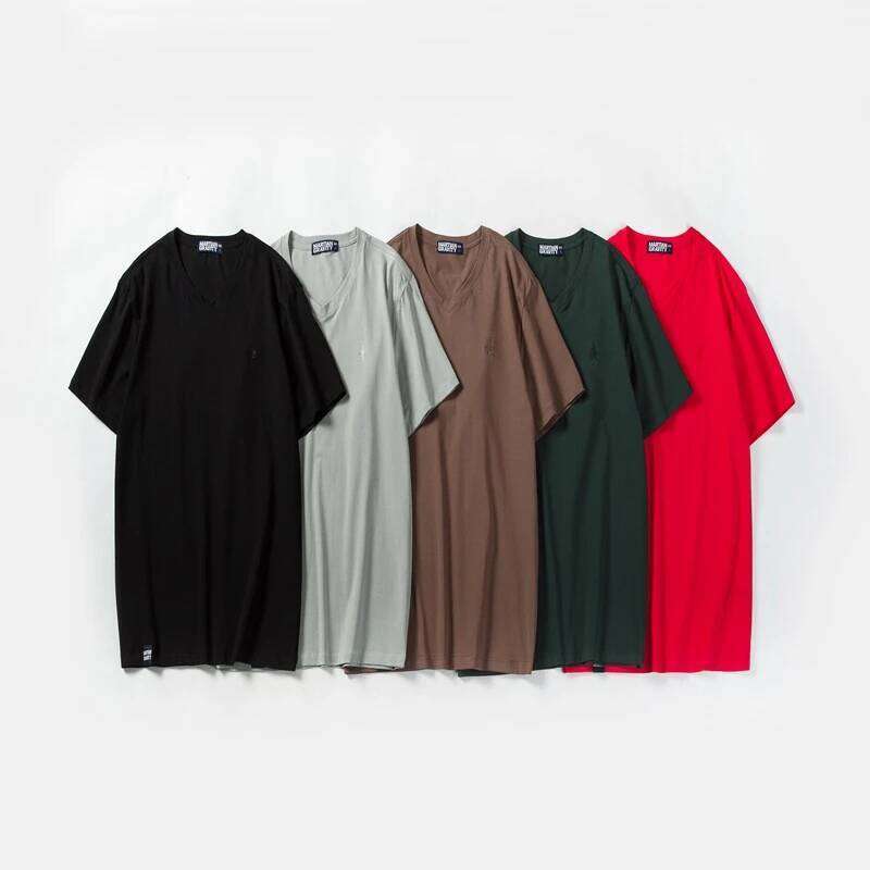 Men T-shirt Solid Color V-neck Men's Short Sleeve T Shirt Casual Cotton Slim Basic Tops Lycra Fabric 26H0306