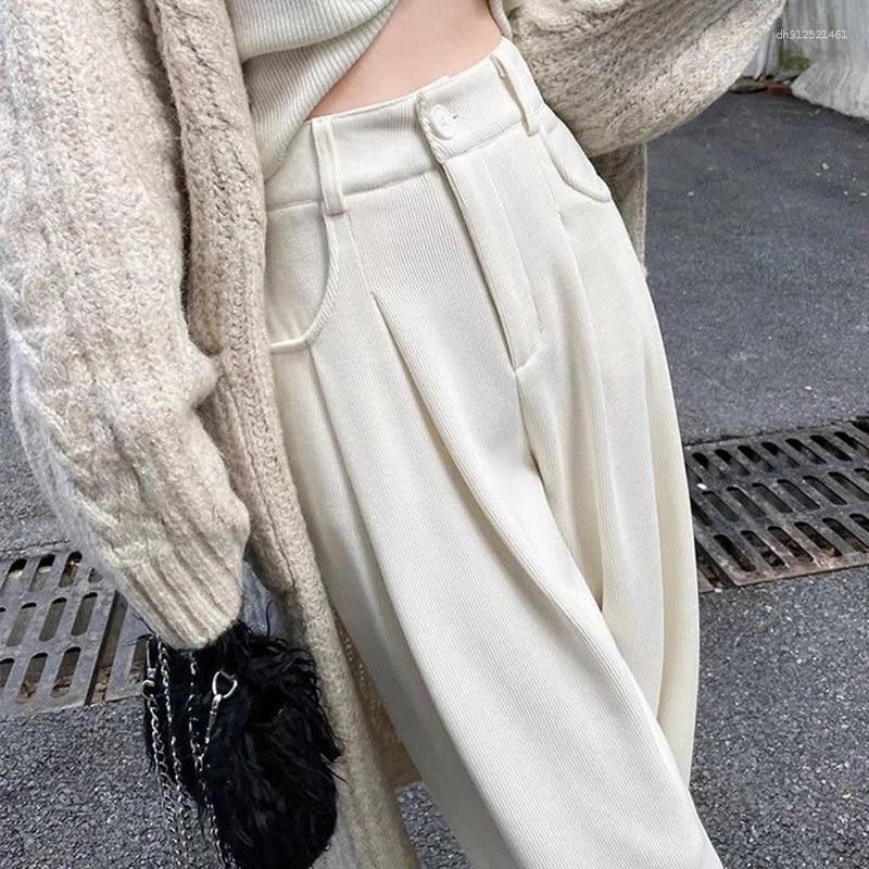 Women's Pants 2026 Women Concise Fashion Straight Leg Female Chic Rtero Designer High Waisted Trousers Lady Korean Daily Suit Slacks