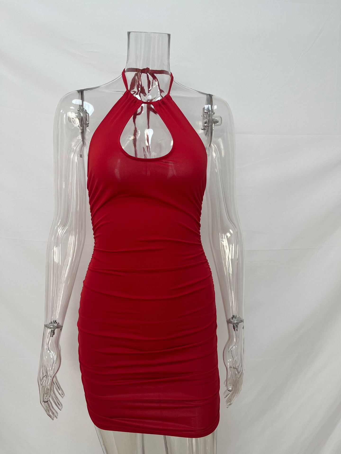 Basic & Casual DressesHollow Out Pleated Halter Mini Dress Casual Slim Fashion New Backless 2026 Women Sexy Bodycon Dress Elegant Summer Party Dresses