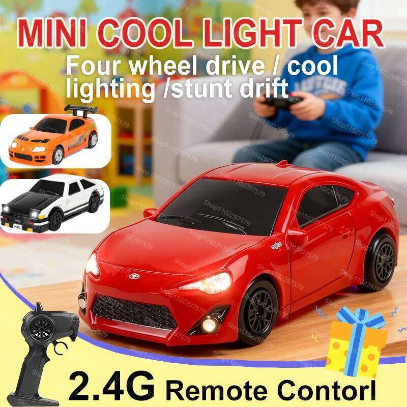 Mini RC 4WD 1/64 2.4G Remote Control Cool lighting Racing Drifting Car Four-wheel Drive High Speed Model Toy Gift C260305