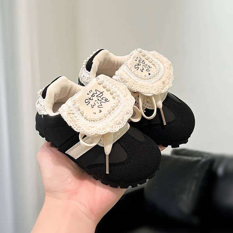 Children Casual for Girls Spring and Autumn New Fashion Elegant Lace Soft Bottom Anti-slippery Daily Chic Sports Shoes 26Y0304