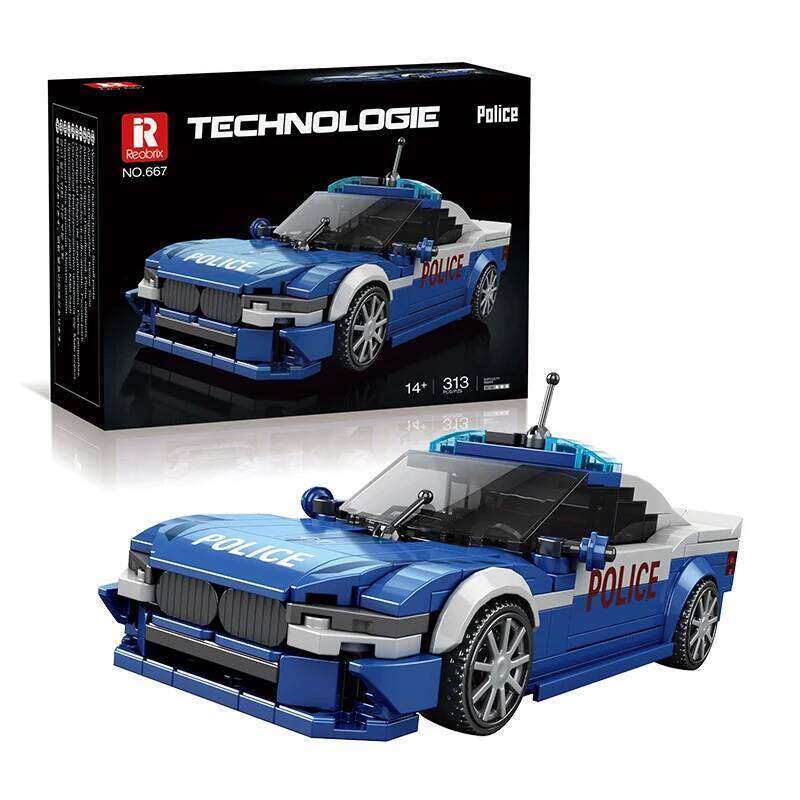 313PCS Blue Police Toy Building Blocks 1:24 Model Car Bricks Desktop Decoration Puzzle Assembly Toys For Kids Holiday Gifts Z260305
