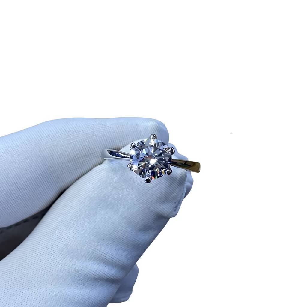 New 18K Solid Gold Round Cultivated Diamond Six-Prong Setting Womens Simple Luxury Ring Gift for Girlfriends Birthday
