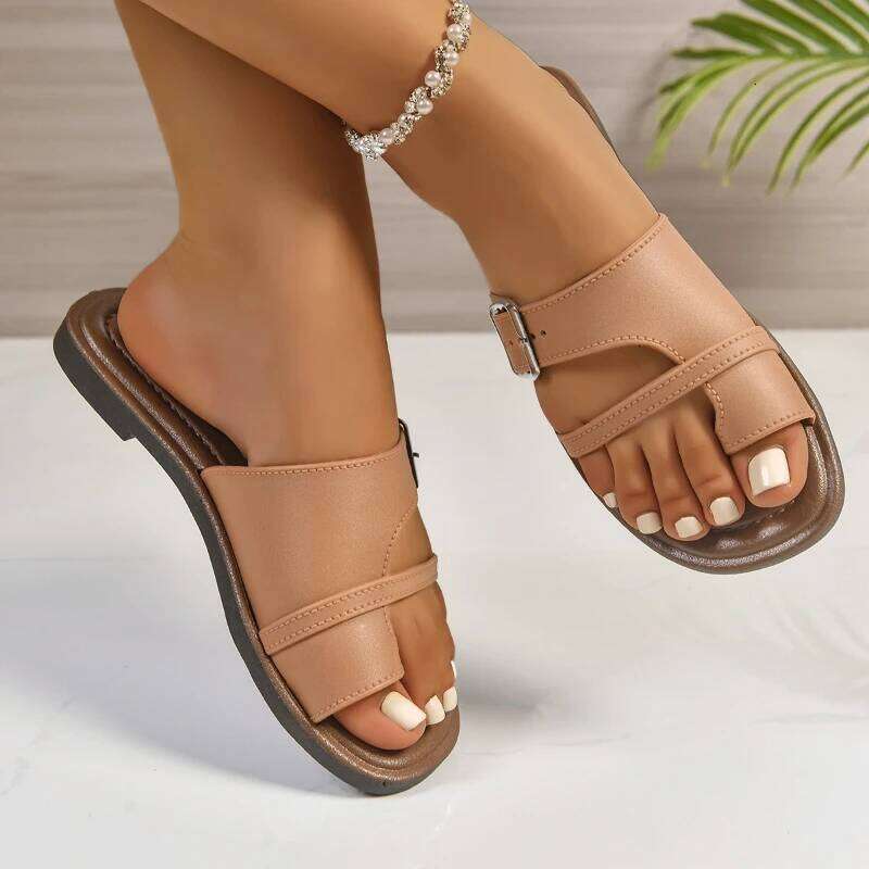 2026 New Arrival Roman Beach Slippers Women Summer Fashion Simple Versatile Flat Bottomed One-piece Toe Sandals Outdoor Shoes