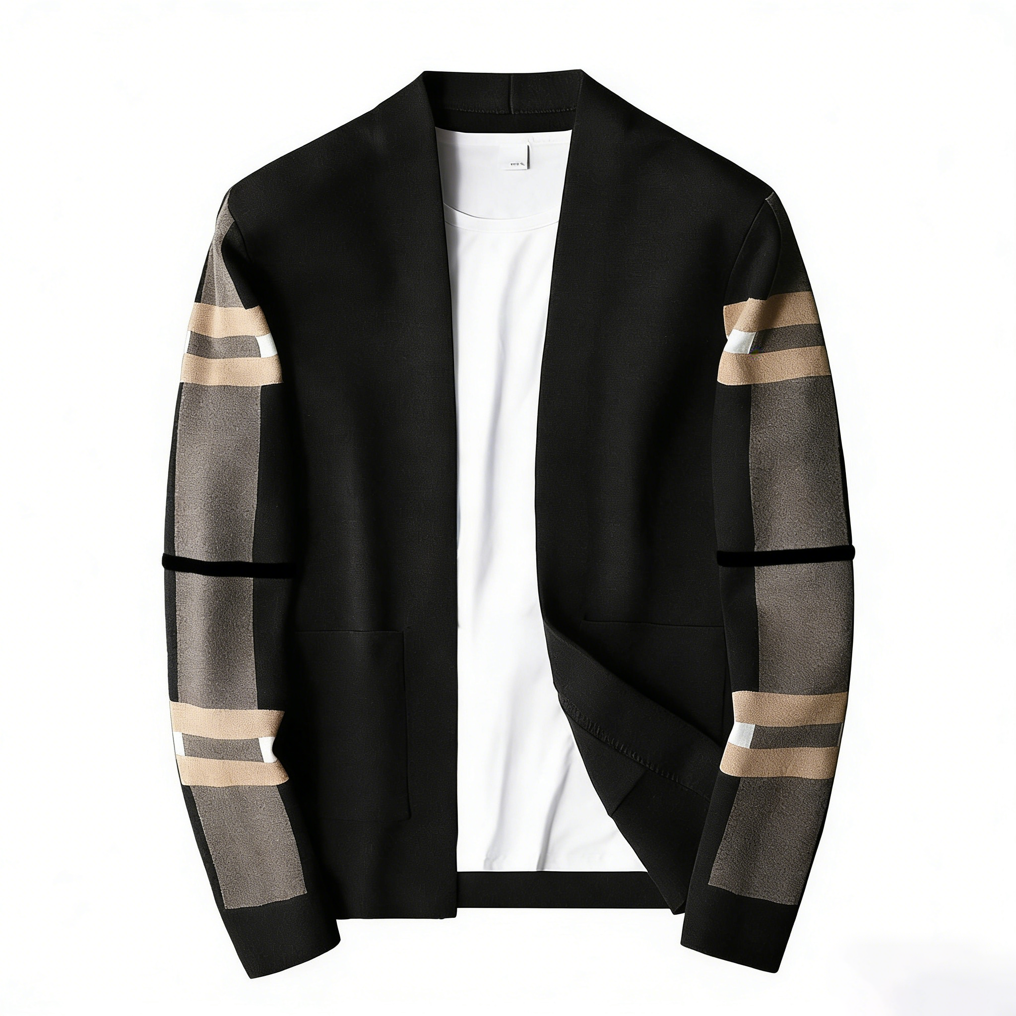 Free Shipping 2026 Spring New V-neck Striped Designer Long Sleeve Knitted Shirt Trendy Fashion Slim Fit Jacket for Men