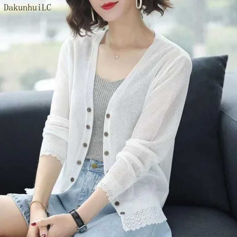 New 2023 Autumn Summer Cardigan Women Hollow Out Shawl Knitted Sweater Female Cardigans Women Thin Jacket Coat Ladies Tops M260306