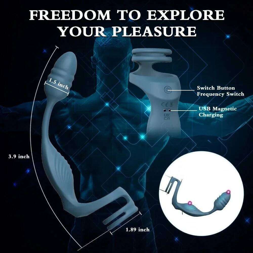 Cock Prostate Vibrator Double Ring Anal Plug Vibrating Delay Ejaculation Male Masturbator Sex Toys for Men 18+ W260305