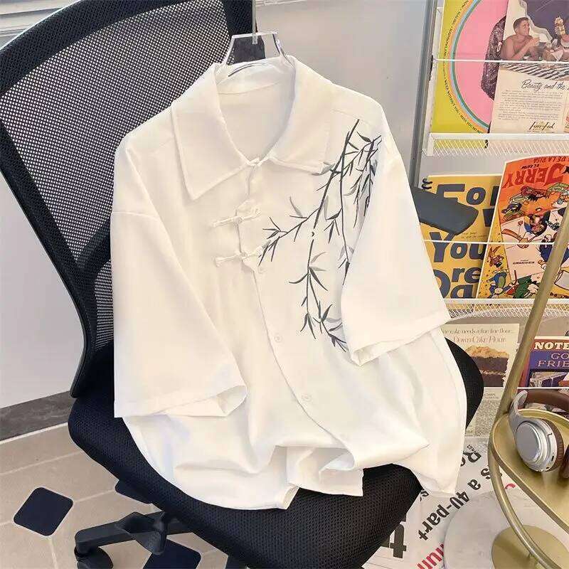 2026 Short Sleeve Embroidery Shirt Asian Style Trend White Black Shirts Summer Casual Button Down Blouses Women Blusas Mujer Asia Size