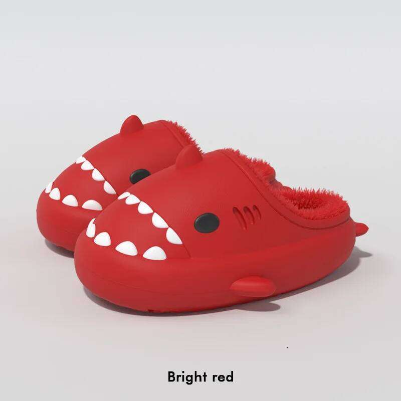 Litfun Fuzzy Shark Slippers For Women Men Winter Indoor Plush Cartoon Cotton Shoes New Outdoor Adults Kids Waterproof Furry Shoe