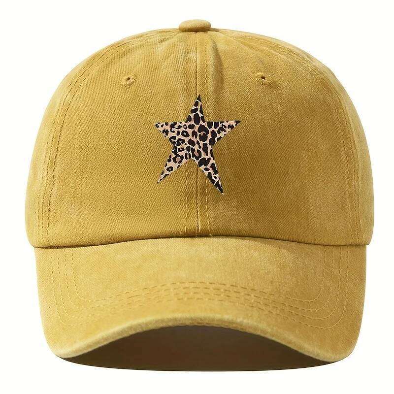 Retro imitation baseball cap with leopard print star design for leisure outdoor travel, fishing, and hiking Y260304