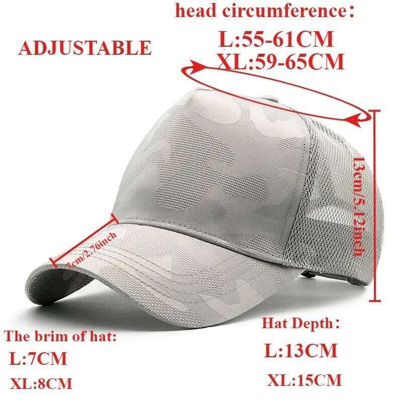 Deeper large size Quick Drying Camouflage Baseball Big bead Mesh Dad Hat Men Plus Size 65cm Adjustable Snapback Caps Y260304