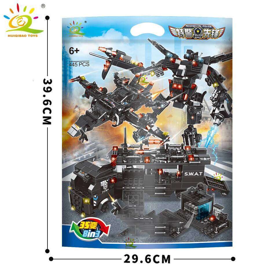 HUIQIBAO 454-585PCS 8in1 SWAT Police Command Truck Building Blocks City Helicopter Bricks Kit Educational Toys for Children Z260306