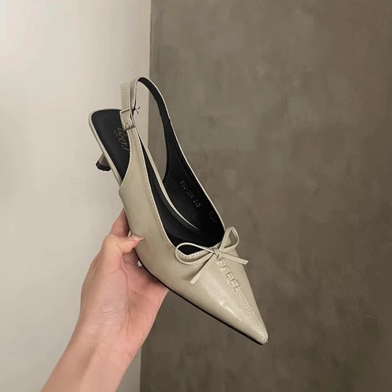 Women Sandal Fashion Pointed Toe Shallow Slip On Slingback Shoes Thin High Heel Pumps Mules 260303
