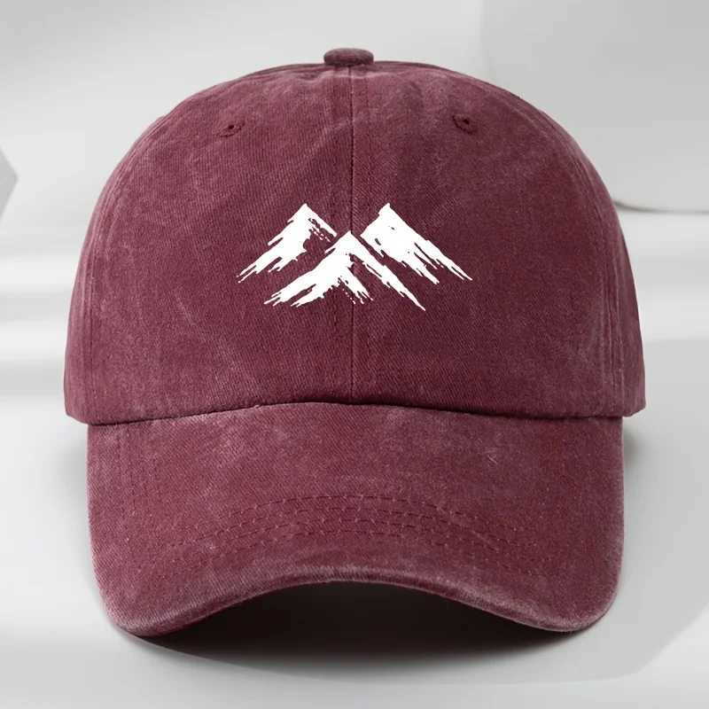 Interesting baseball cap mountain print outdoor mens casual sports breathable duckbill cap washed retro sun hat S260306
