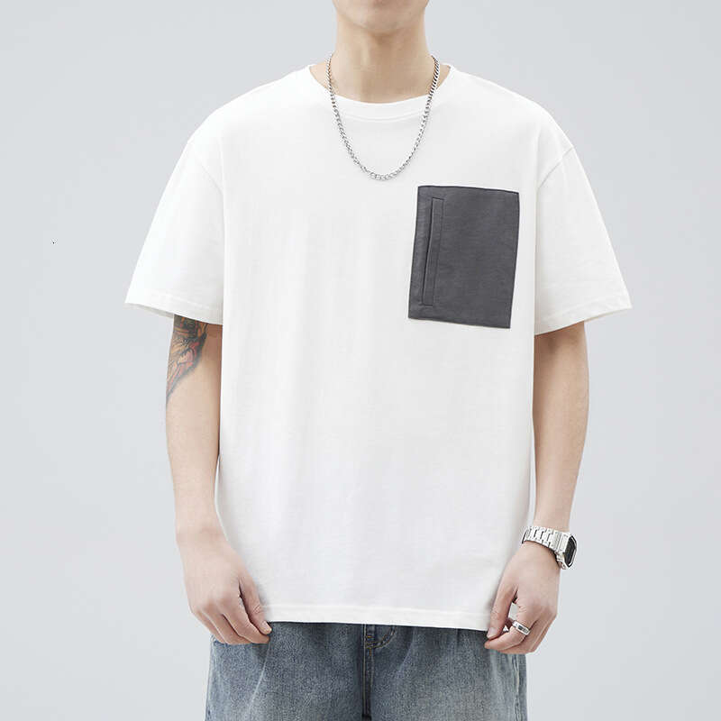 Short Sleeve T-Shirt 2025 Summer New Style Men's Round Neck Pocket Shirt, Unique Youth Versatile Fashion Casual Top