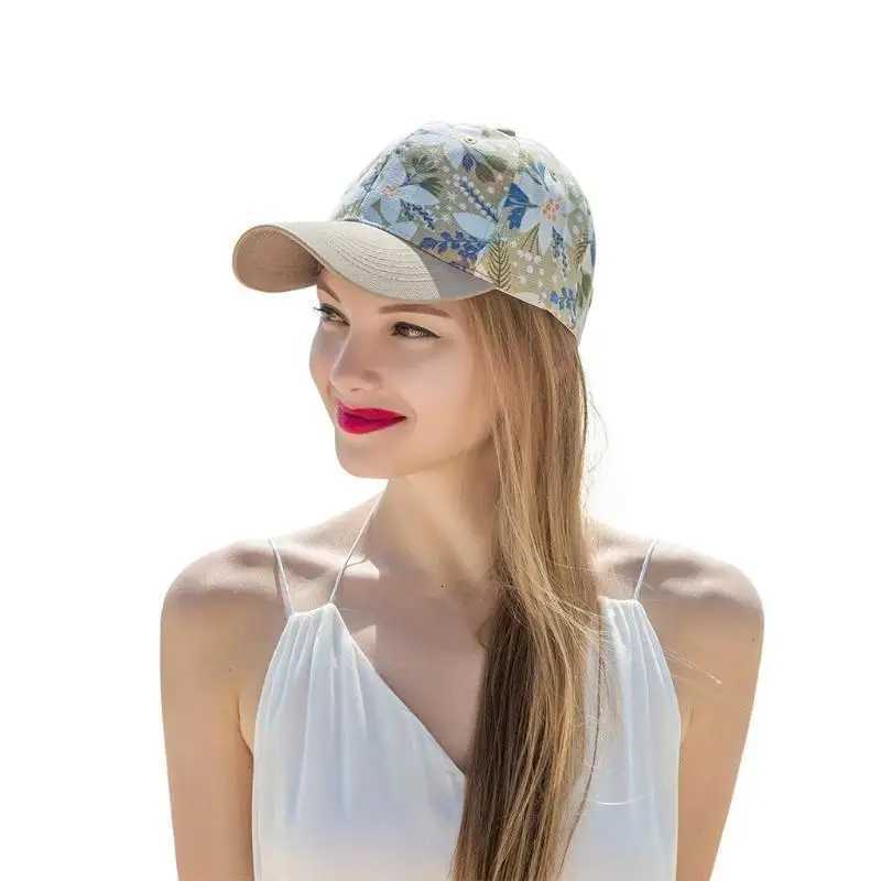 R1WE Women Men Summer Bohemian Cotton Baseball Cap Colorful Leaves Floral Print Sunscreen Adjustable Trucker Hat S260306