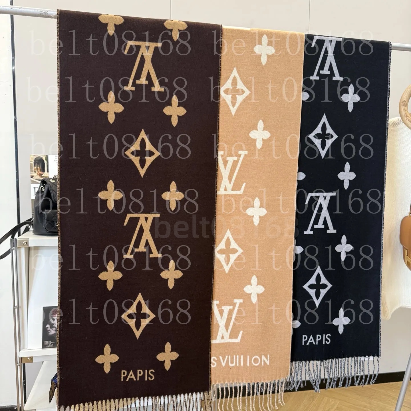 Women designer brand scarf luxury winter wool cashmere warm thick scarves woman letter pattern long shawl head scarf with tassel classic style birthday gift