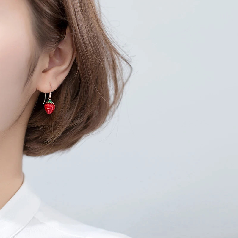 Modian Bright Crystal Strawberry Drop Earrings Charm Trendy Real 925 Sterling Silver Korean Dangle Earrings For Women Jewelry 260303