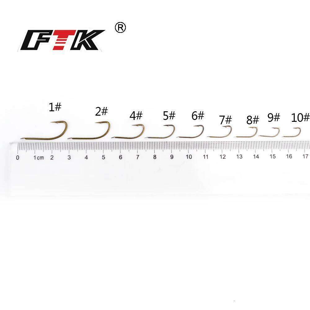 FTK Brown High Carbon Steel Barbed Hook 100Pcs/lot Size1#-10# Flatted Fishhooks for Carp Fishing Accessories S260305
