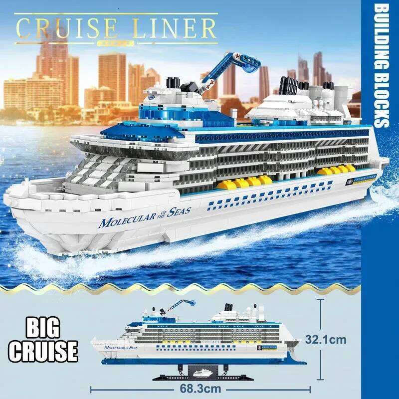 2428PCS Luxury Sea Cruise Liner Building Blocks Ocean Going Ship Model Bricks With Display Stand Kids Toy Holiday Gifts Z260305