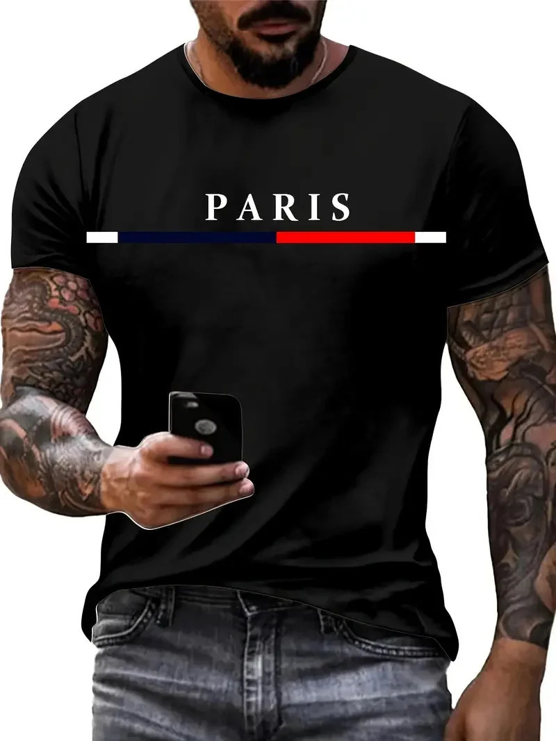 Summer mens gradient Paris letter 3D printed Tshirt for outdoor sports quick drying short sleeved top plus size clothing 260302