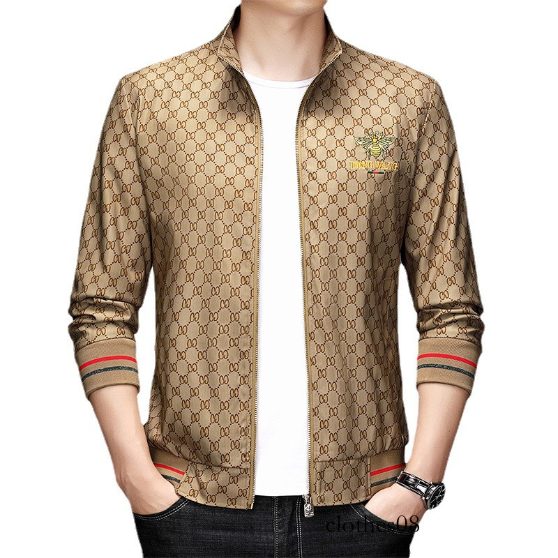 European style trendy men's with bee embroidery, youth baseball collar embroidered oversized jacket