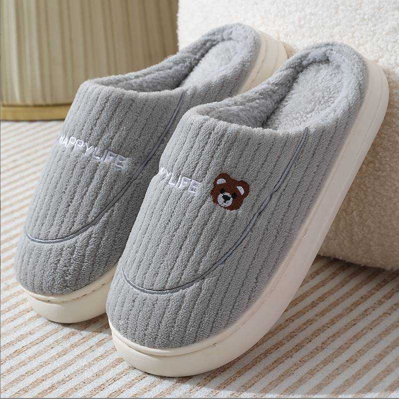 2024 New Cartoon Thick-Soled Autumn Winter Plush Warm Non-Slip Fashion Home Outdoor Couple Cotton Slippers Wool Slippers S260305