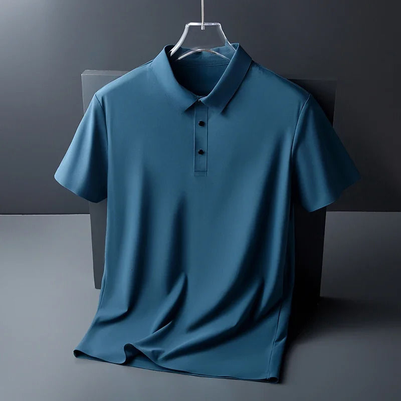 10 Color Mens Thin Polo Shirt Summer Ice Silk Business Casual Breathable Lapel Polo Shirt for Man Clothing 260304