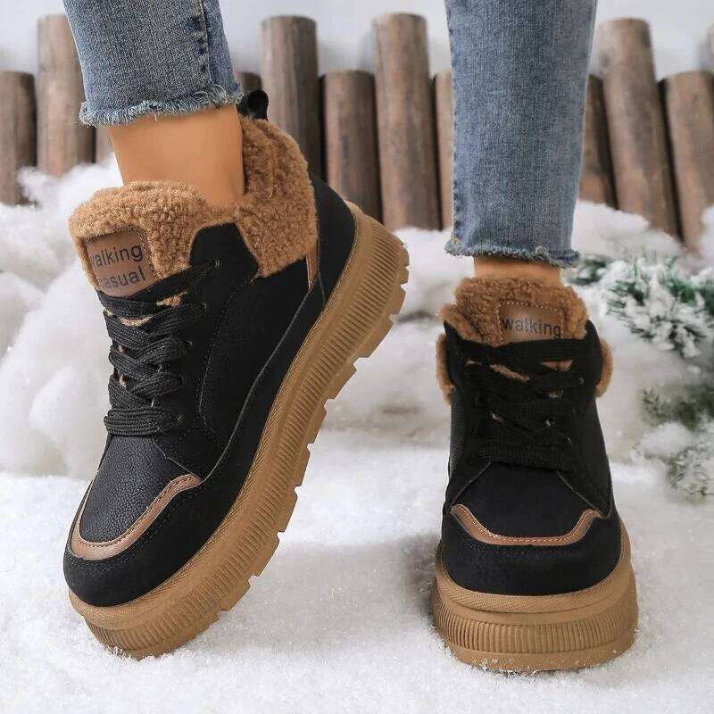 Women's New Winter Round-Toe Thick Soled Warm Fluffy Shoes for Comfortable Anti-Slip Flat Low-Top Casual Boots 2025