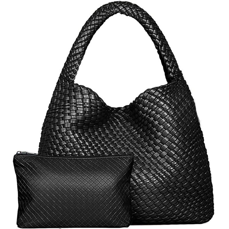 Woven Tote Bag for Women Large Woven Handbag Soft Leather Shoulder Bag Work Shopper Summer Beach Travel Tote Bag with Purse 260303
