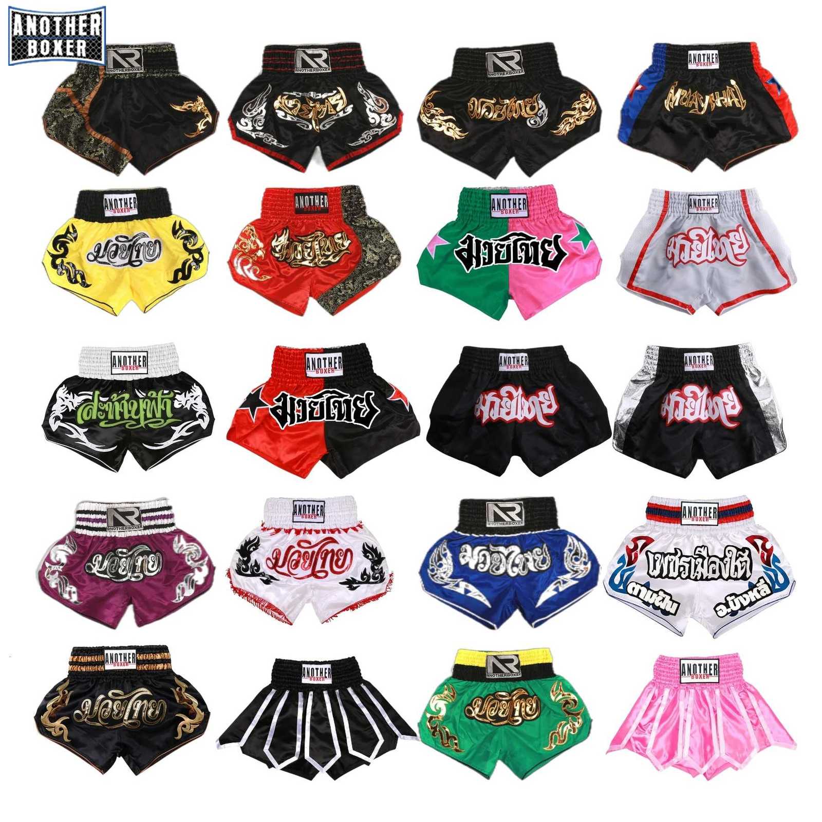 ANOTHERBOXER Muay Thai Shorts Embroidered Traditional Boxing Pants Sportswear for Men Women Breathable Training Kids Shorts X260306