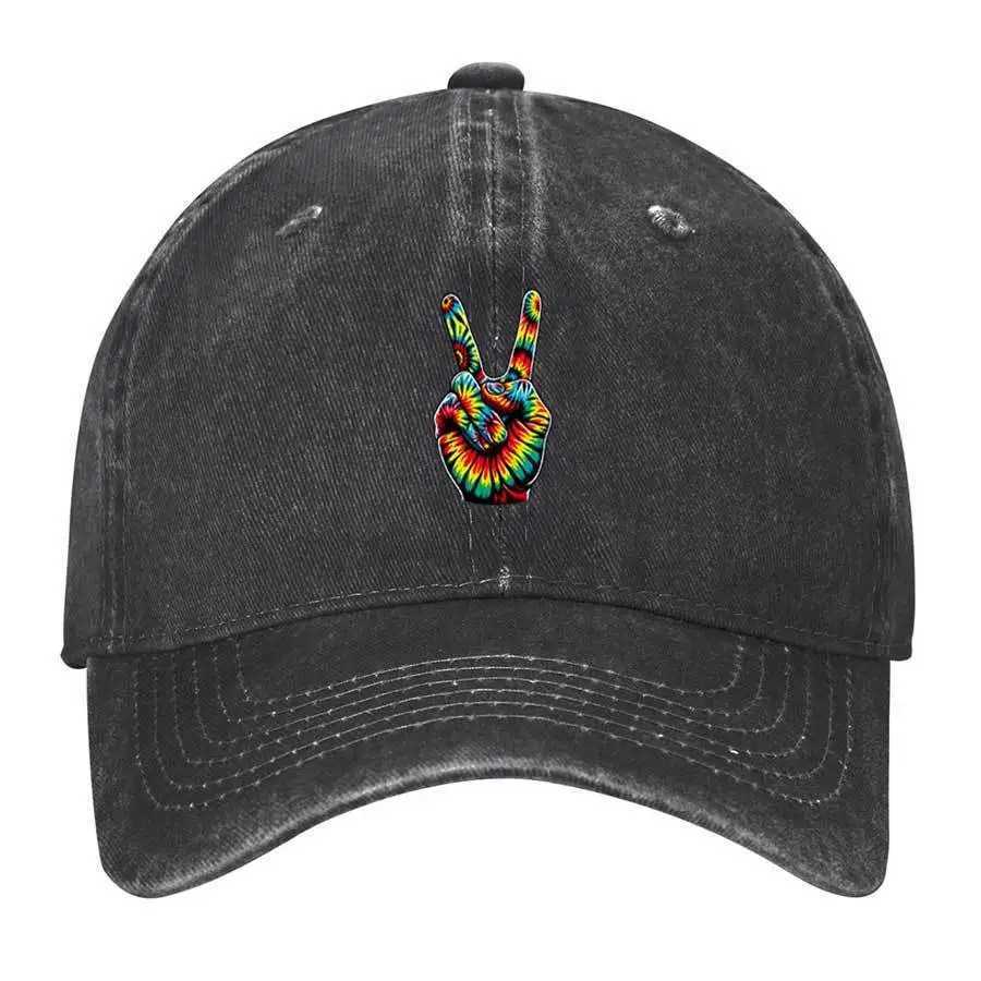 Tie-Dye Peace Sign Hand Gesture Baseball Cap Vintage Washed Cotton Adult Adjustable Cap S260306