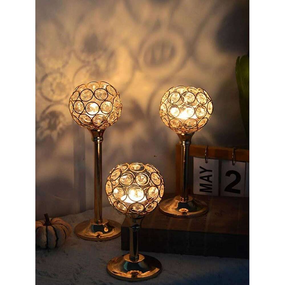 1/3pcs Crystal Holder, Golden Candlestick Decorative Tealight Candle Holder For Wedding/Party/Table Centerpiece Decor XJ260305