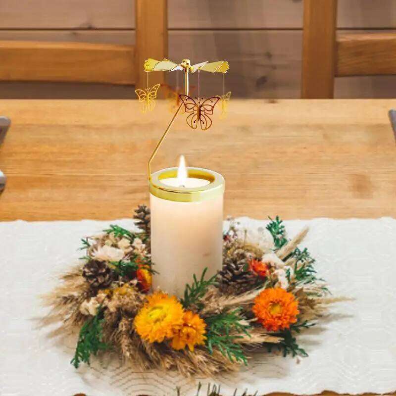 Gold Candlesticks Romantic Rotation Spinning Carrousel Tea Light Candle Holder Household Dinner Wedding Bar Party Ornaments XJ260305